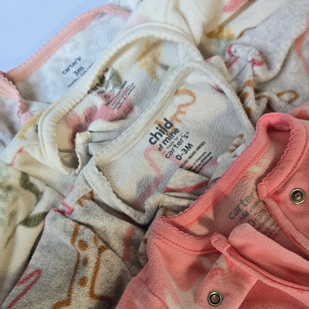 Set of 4 - 0-3mo Carter's Baby Girl Zippered Fleece Footed Pajamas